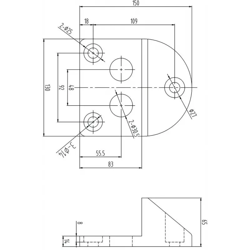 PSG 61.191 ruuvattava portinpysäytin (130x150/H65) kumipinnoitettu