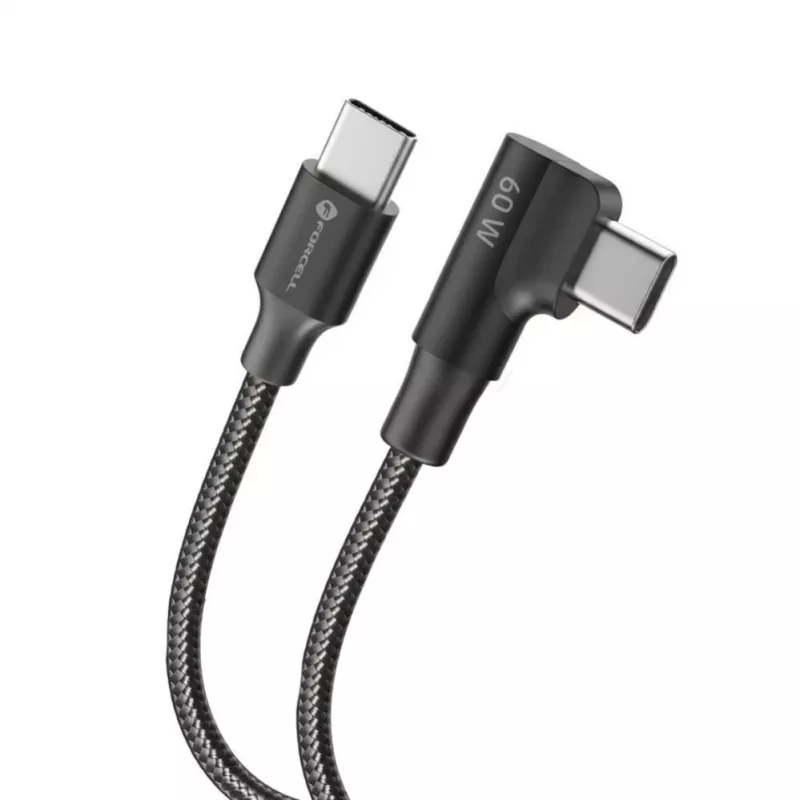 Forcell F-Energy CC-1Deg USB-C - USB-C kaapeli 100W PD QC4.0 5A 2m musta 90° kulma