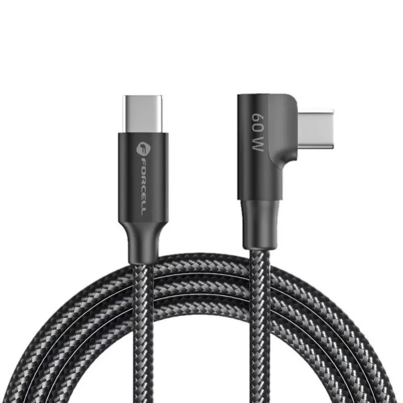 Forcell F-Energy CC-1Deg USB-C - USB-C kaapeli 100W PD QC4.0 5A 2m musta 90° kulma