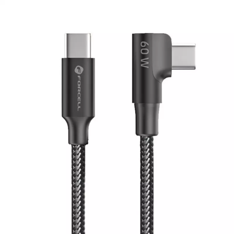 Forcell F-Energy CC-1Deg USB-C - USB-C kaapeli 100W PD QC4.0 5A 2m musta 90° kulma