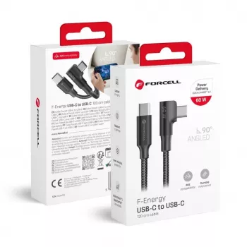 Forcell F-Energy CC-1Deg USB-C - USB-C kaapeli 100W PD QC4.0 5A 2m musta 90° kulma