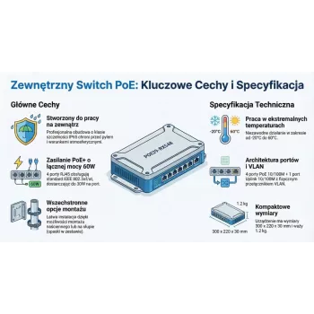 GETFORT GF-410-FU-PO ulko-PoE-kytkin 4 PoE-porttia + 1 uplink, 65W, IP65
