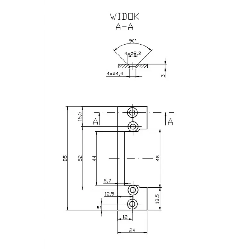 HARTTE OK-P1 lyhyt asennuslatta, S, 3 mm, STC, avoin
