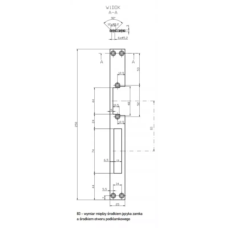 HARTTE OK-P4 pitkä litteä tanko sähkölukon vastakkeille, 3 mm, avoin