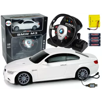 LEAN TOYS kauko-ohjattava BMW M3 valkoinen 2.4G ohjauspyöräohjain 1:18 ääni valot