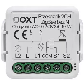OXT Mini relemoduuli 2-kanava ilman nollajohdinta ZigBee TUYA T272