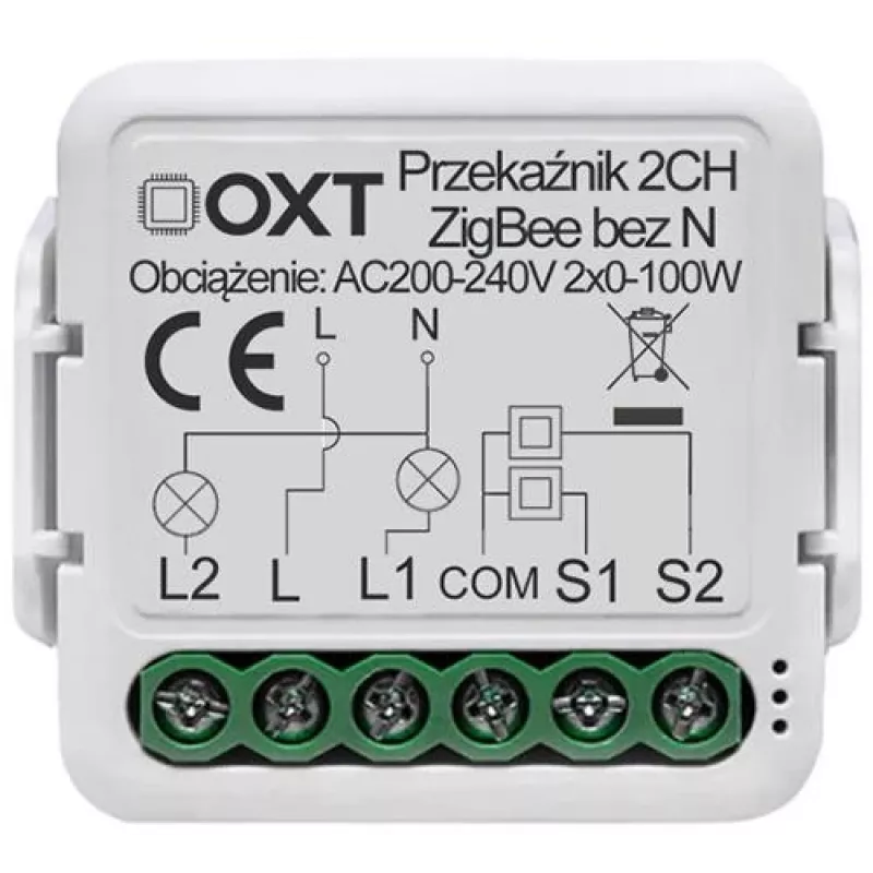 OXT Mini relemoduuli 2-kanava ilman nollajohdinta ZigBee TUYA T272