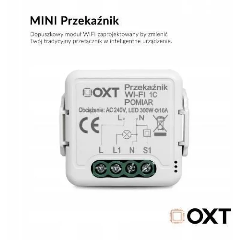 OXT T220P Wi-Fi-relemoduuli, 1 piiri, 16 A, energiamittaus, Tuya