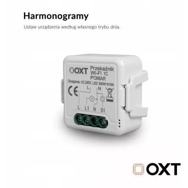 OXT T220P Wi-Fi-relemoduuli, 1 piiri, 16 A, energiamittaus, Tuya