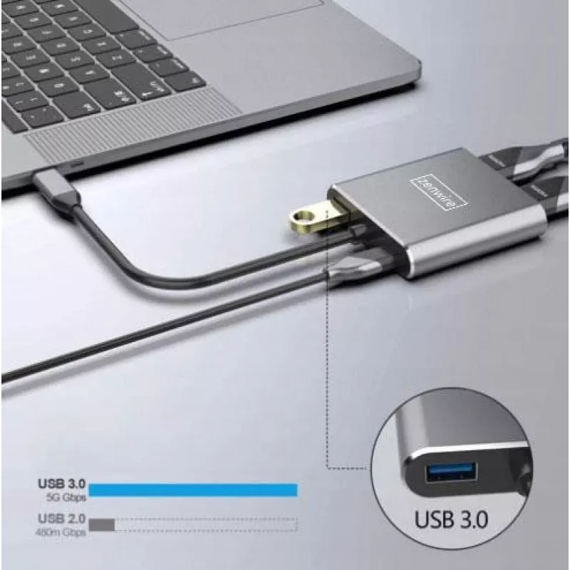 ZENWIRE USB-C-keskitin 4-in-1 sovitin 2x HDMI 4K USB 3.0 Space Gray BYL-2309