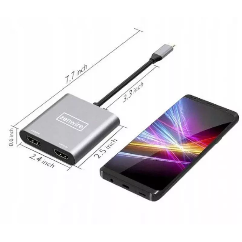 ZENWIRE USB-C-keskitin 4-in-1 sovitin 2x HDMI 4K USB 3.0 Space Gray BYL-2309