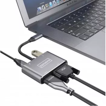 ZENWIRE USB-C-moniporttisovitin keskitin 4-in-1 HDMI 4K VGA USB-A Space Gray BYL-2310
