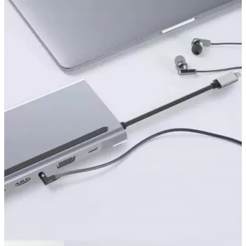 ZENWIRE USB-C-keskitin sovitin 12-in-1 telakointiasema 2x HDMI 4K Ethernet RJ45 USB 3.0 BYL-2211