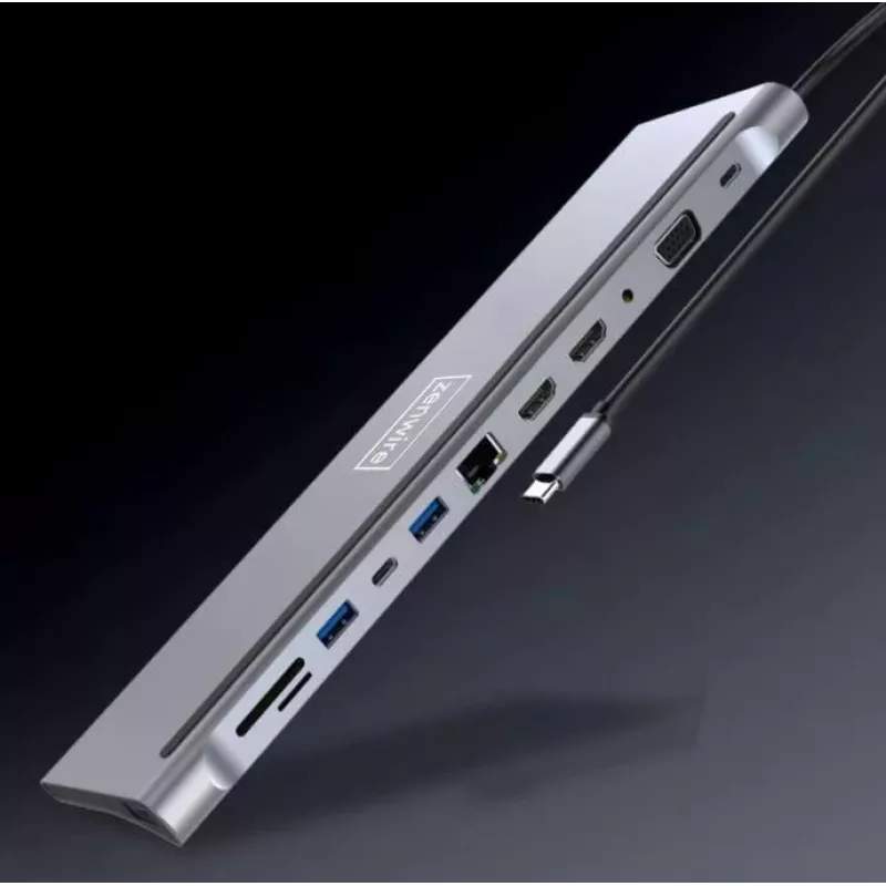 ZENWIRE USB-C-keskitin sovitin 12-in-1 telakointiasema 2x HDMI 4K Ethernet RJ45 USB 3.0 BYL-2211