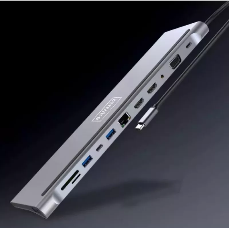 ZENWIRE USB-C-keskitin sovitin 12-in-1 telakointiasema 2x HDMI 4K Ethernet RJ45 USB 3.0 BYL-2211