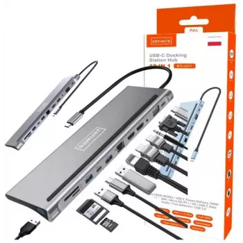 ZENWIRE USB-C-keskitin sovitin 12-in-1 telakointiasema 2x HDMI 4K Ethernet RJ45 USB 3.0 BYL-2211