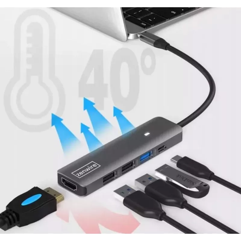 ZENWIRE BS-HC703 USB-C 7-in-1 hubisovitin HDMI 4K, USB 3.0, SD, PD