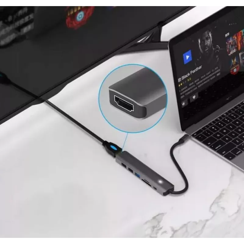 ZENWIRE BS-HC703 USB-C 7-in-1 hubisovitin HDMI 4K, USB 3.0, SD, PD