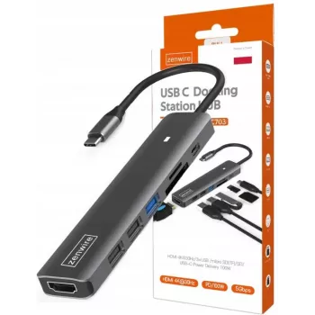 ZENWIRE BS-HC703 USB-C 7-in-1-keskitin sovitin HDMI 4K, USB 3.0, SD, PD