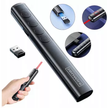 ZENWIRE S9 USB-esityslaserosoitin, 2,4 GHz, punainen laser, musta