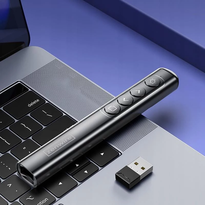 ZENWIRE S9 USB-esityslaserosoitin, 2,4 GHz, punainen laser, musta