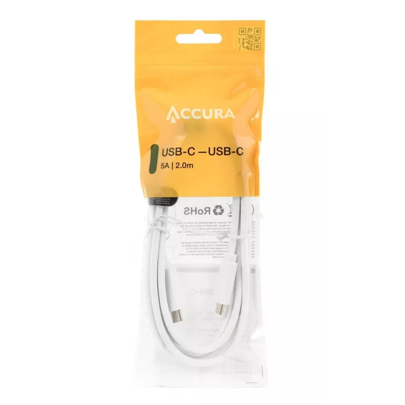 Accura USB-C - USB-C-kaapeli 2,0 m 100 W valkoinen