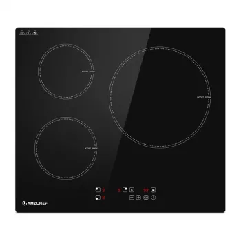 AMZCHEF CE-T-74IB3xyzf-CS 3-alueinen induktioliesi, 7400W, kalusteeseen asennettava, kosketusohjaus, musta keraaminen lasi