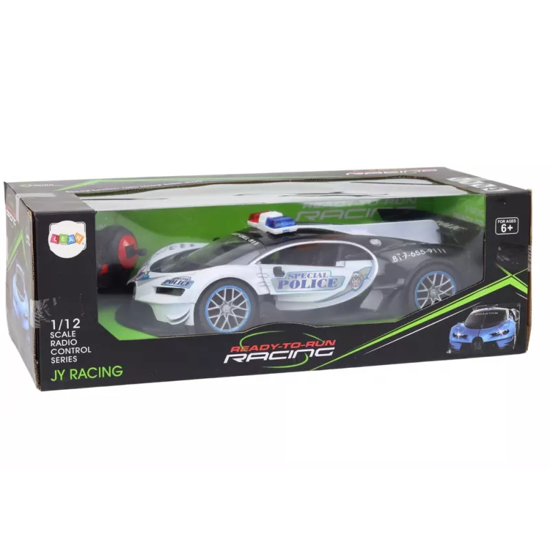 LEAN TOYS kauko-ohjattava RC-poliisiauto mittakaavassa 1:12, valkoinen