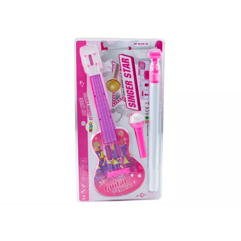 LEAN TOYS sähköinen kitaratelinesetti mikrofonilla, paristokäyttöinen, pinkki