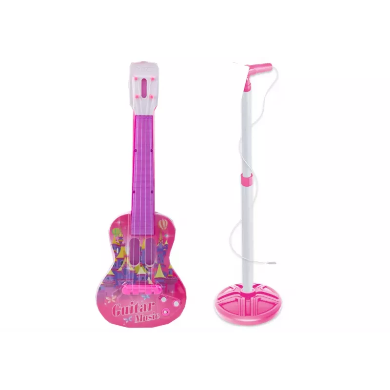 LEAN TOYS sähköinen kitaratelinesetti mikrofonilla, paristokäyttöinen, pinkki