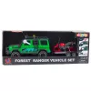 LEAN TOYS offroad-ajoneuvosetti hinausautolla ja moottoripyörällä, valo ja ääni, vihreä