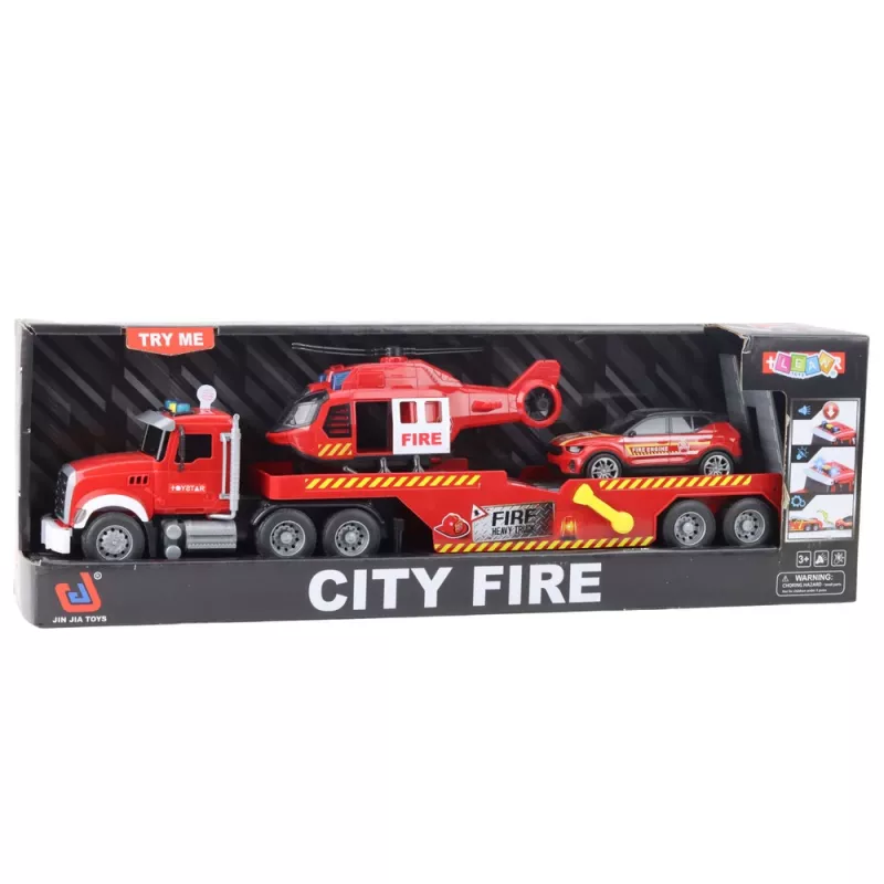 LEAN TOYS paloauto hinausauto helikopteri auto valot äänet punainen