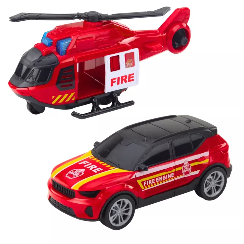 LEAN TOYS paloauto hinausauto helikopteri auto valot äänet punainen