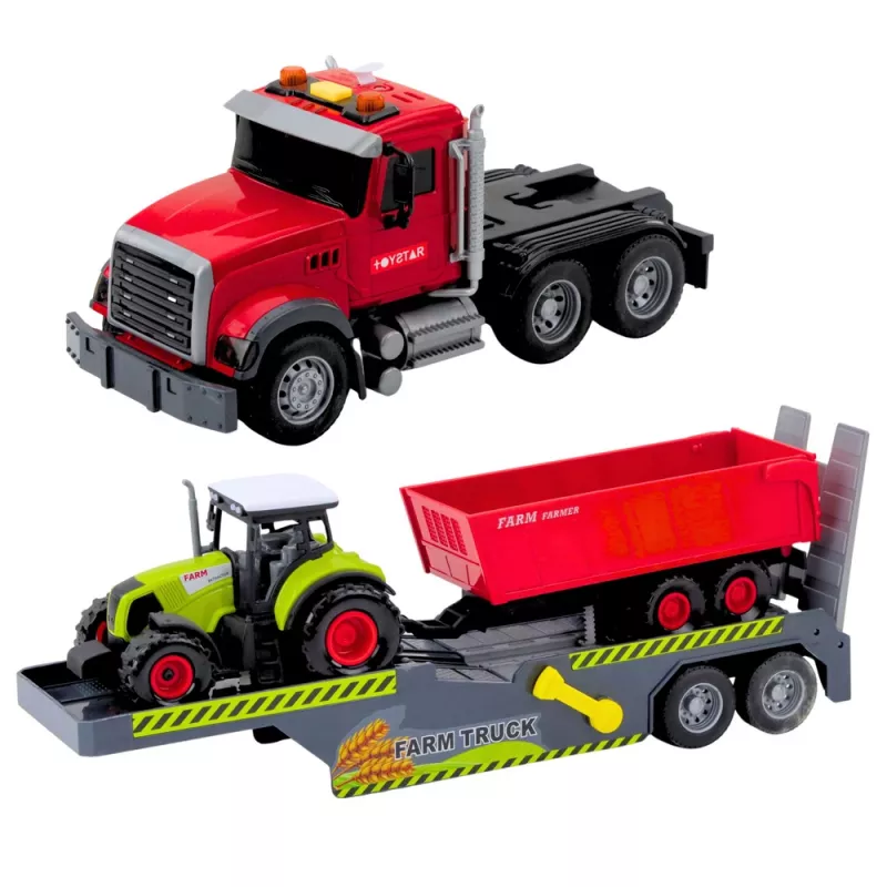 LEAN TOYS setti kuorma-auto traktori perävaunulla valot ja äänet punainen