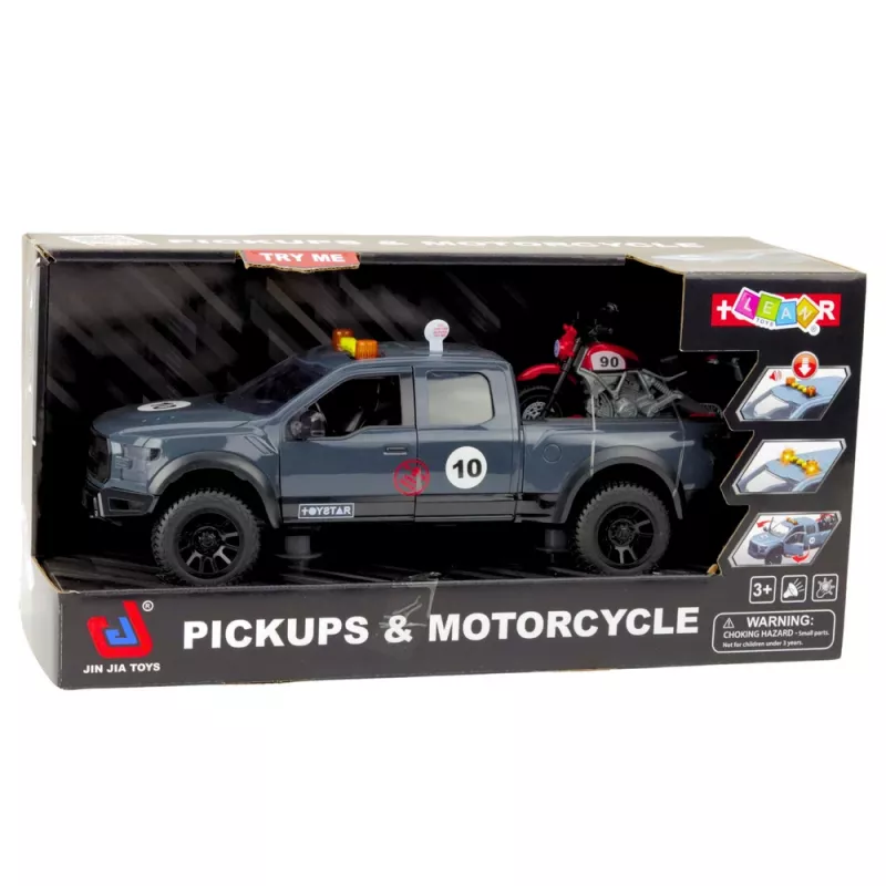 LEAN TOYS pickup kuorma-auto moottorin valoilla ja äänillä harmaa 1:12