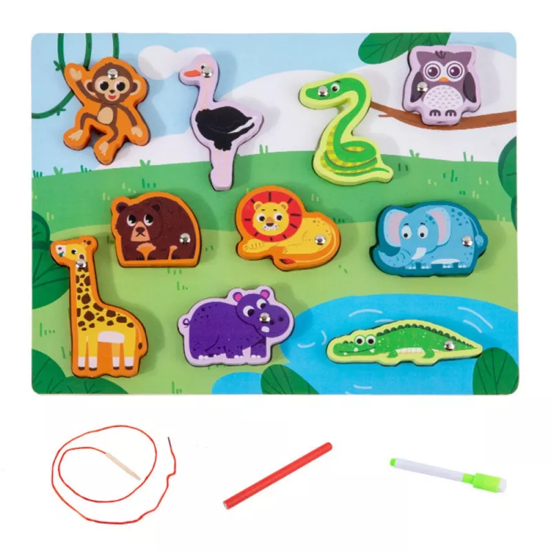 LEAN TOYS puupalapeli magneetit nauhapeli eläimet