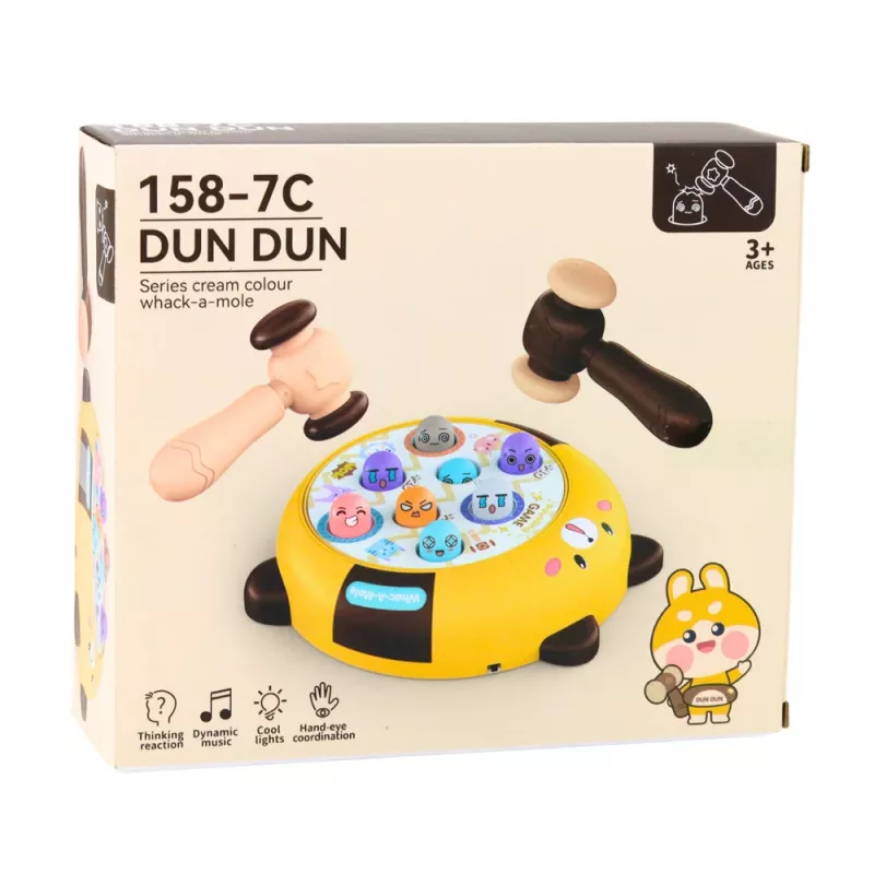 LEAN TOYS Whack-A-Mole taitopeli kahdella vasaralla, kissanpentu keltainen ruskea