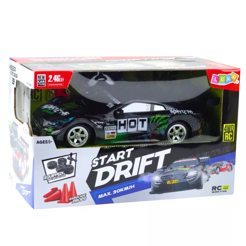 LEAN TOYS drift-auto RC musta vihreä 30km/h 1:16