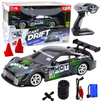 LEAN TOYS drift-auto RC musta vihreä 30km/h 1:16
