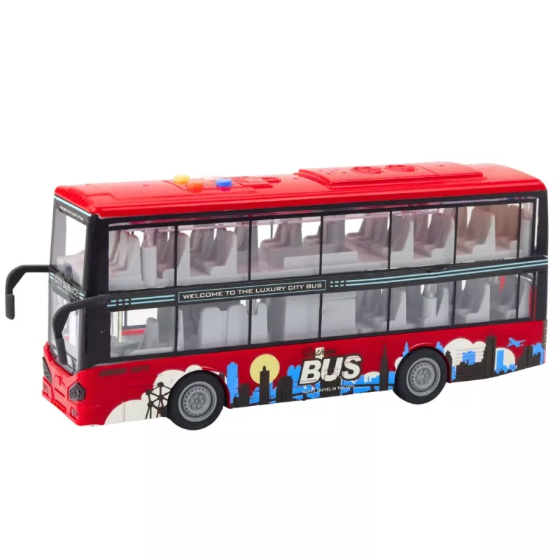 LEAN TOYS kaupunkibussi kaksikerroksinen 1:16 veto valot äänet punainen