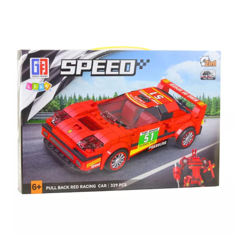LEAN TOYS rakennuspalikat auto robotti 2in1 punainen veto 329 osaa