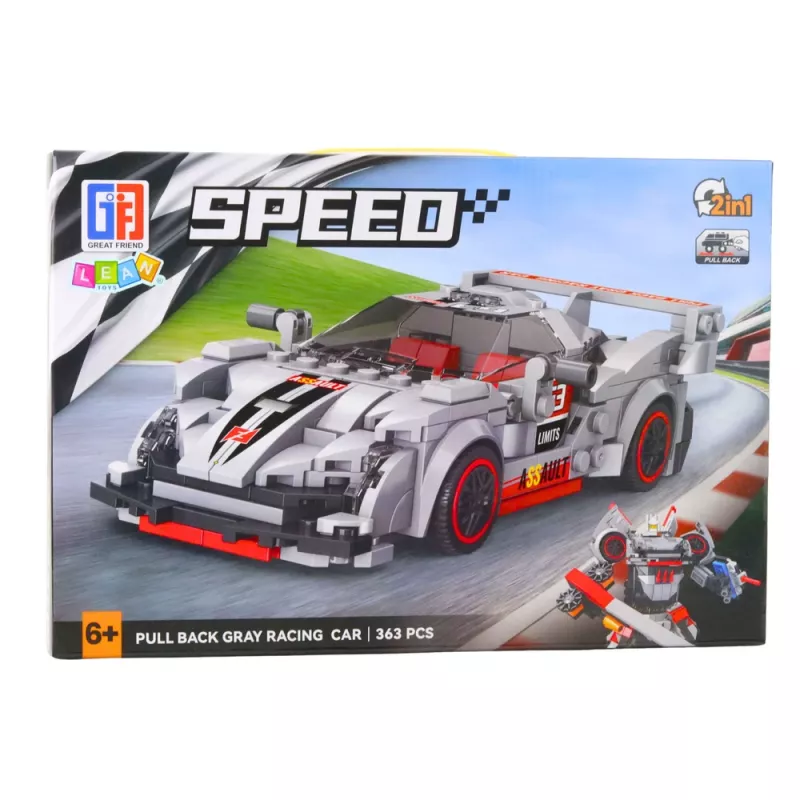 LEAN TOYS rakennuspalikat urheiluauto robotti 2in1 harmaa 363 osaa