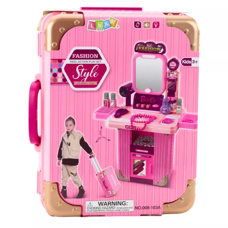 LEAN TOYS meikkipöytäsarja laukussa 2-in-1 pinkki