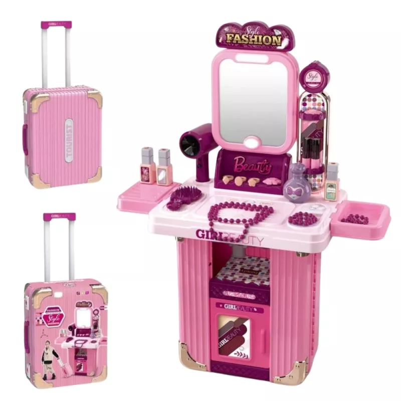 LEAN TOYS meikkipöytäsarja laukussa 2-in-1 pinkki