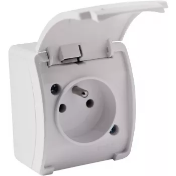 VIPLAST KOALA yksittäinen pinta-asennettava pistorasia maadoituskoskettimella ja kansilevyllä, valkoinen, IP44 161-01