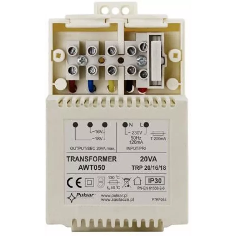 Pulsar AWT050 TRP rengassydänmuuntaja 20VA 16V/18V
