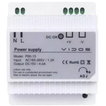 VIDOS P60/15 virtalähde 60W 15V DC DIN-kisko
