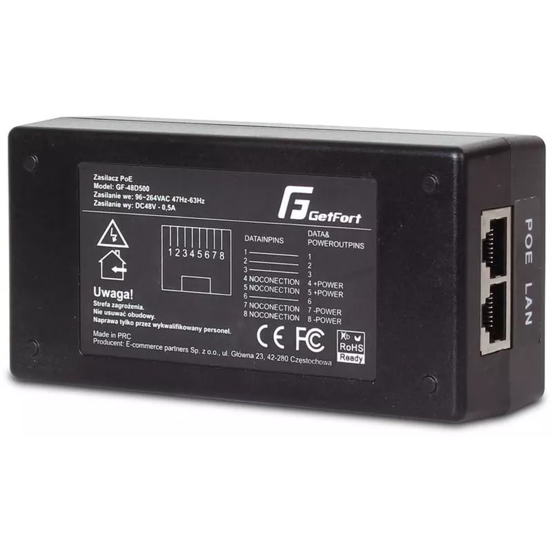 GETFORT GF-48D500 PoE-sovitin 48V 0.5A 24W passiivinen PoE-injektori