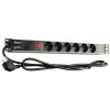 GETFORT LGF-06-Z 19 tuuman 1U 6-osainen Schuko-virtajakoyksikkö (PDU) - 1,8 m kaapeli, 16 A, 230 V, musta