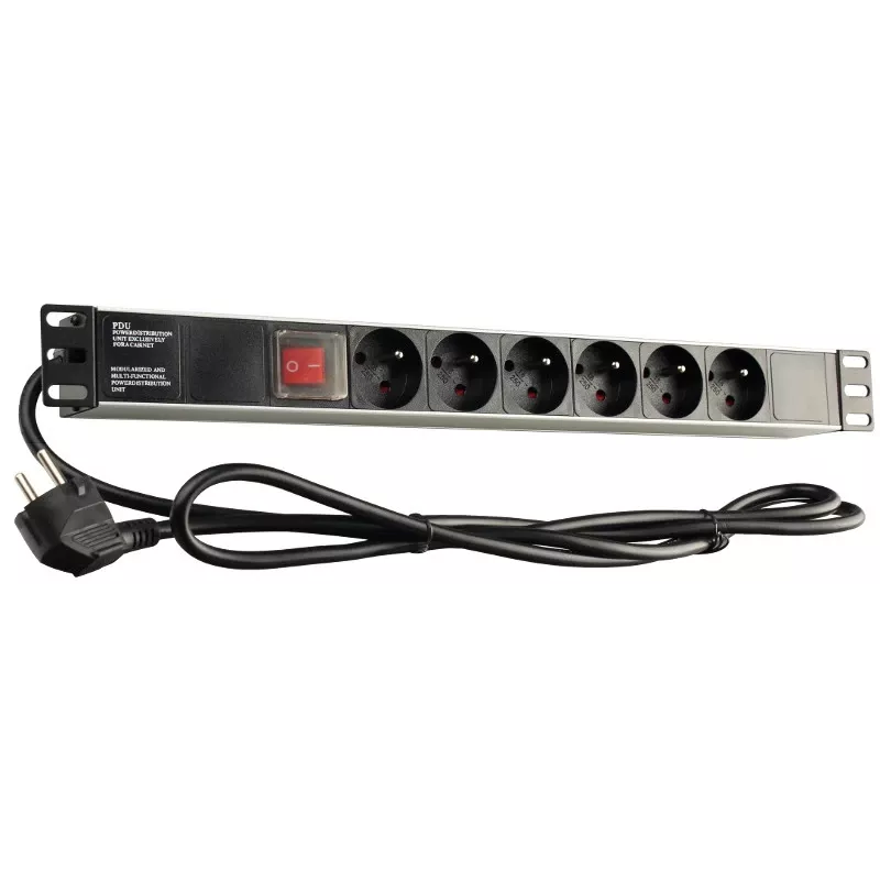 GETFORT LGF-06-Z 19 tuuman 1U 6-osainen Schuko-virtajakoyksikkö (PDU) - 1,8 m kaapeli, 16 A, 230 V, musta